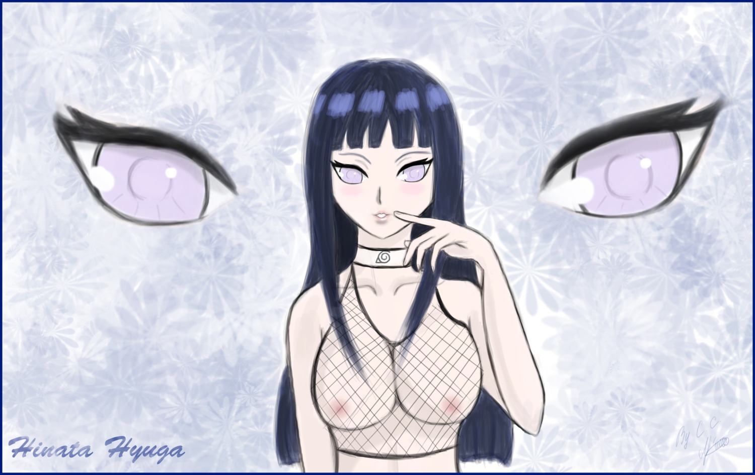 blue_hair blush breasts byakugan cc_artist female fishnet hair headband human hyuuga_hinata naruto naruto_(series) rule34 smile white_eyes