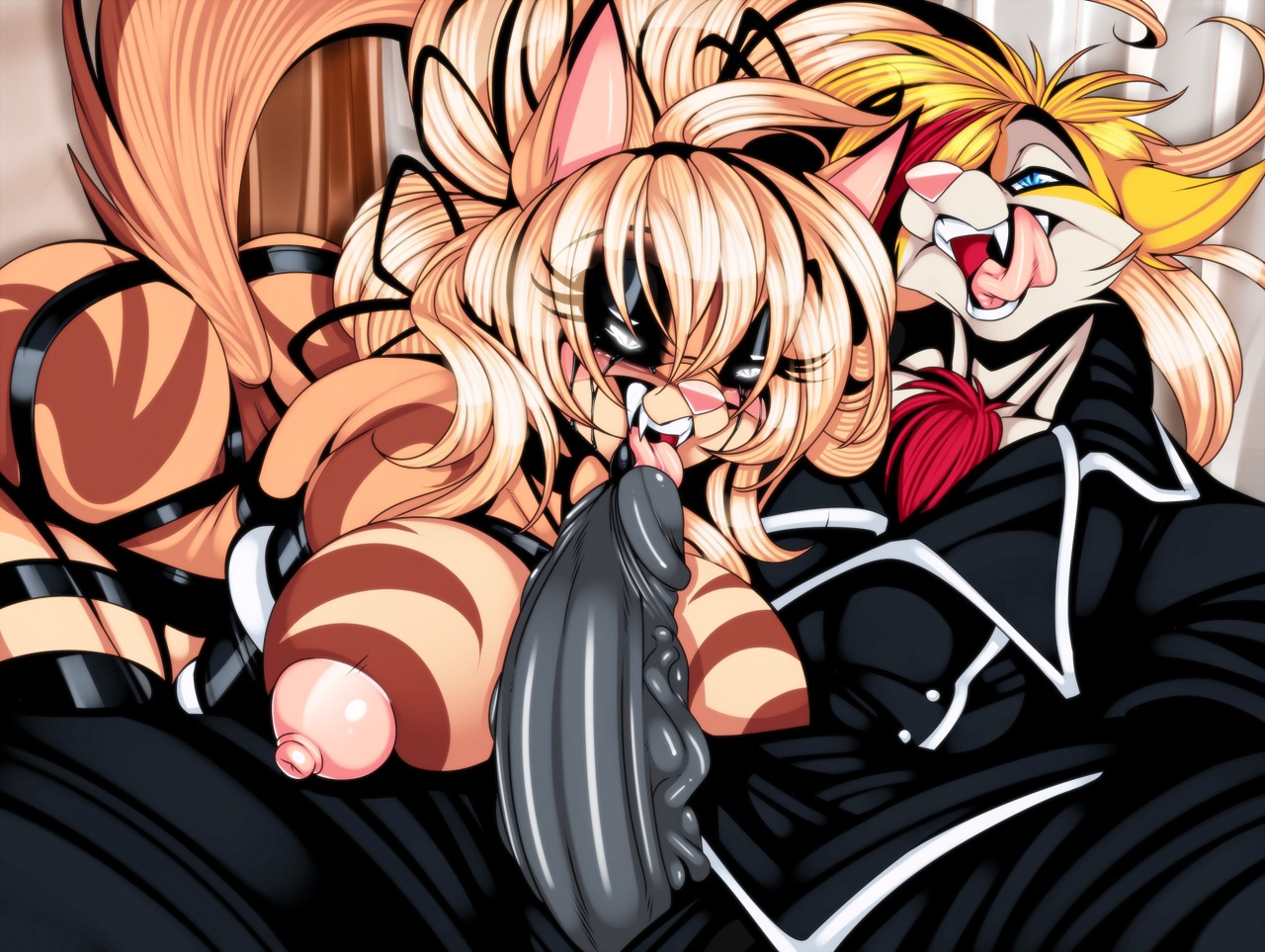 2014 angel_kryis anthro areola big_breasts big_nipples black_lips blonde_hair blue_eyes breast_squish breasts brown_body brown_fur butt chest_tuft clothed clothing crystal-for-ever digital_media_(artwork) domestic_cat duo e621 erection fangs felid feline felis female foreskin fur genitals glowing glowing_eyes grey_penis hair humanoid_genitalia humanoid_penis licking lips long_hair looking_at_viewer makeup male male/female mammal nipples nude oral penile penis penis_lick pink_nose red_hair retracted_foreskin sex squish teeth tongue tongue_out tuft vein white_eyes yellow_body yellow_fur
