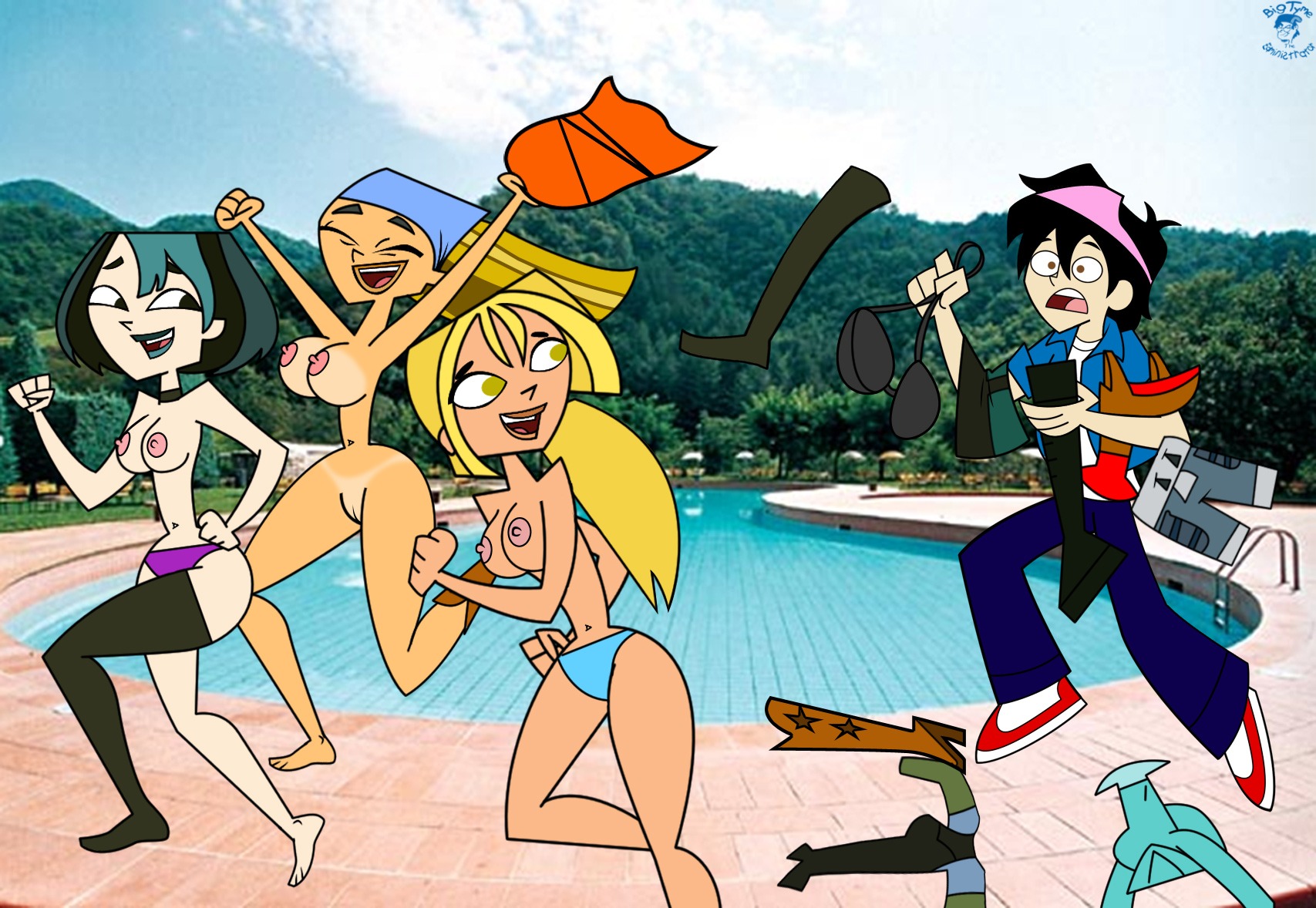 3girls bigtyme black_bra blonde_female blue_panties bra bra_removed bridgette_(tdi) canon_panties cartoon_network female goth gwen_(tdi) human human_only lindsay_(tdi) male panties_removed purple_panties rule34 teletoon total_drama_island white_female
