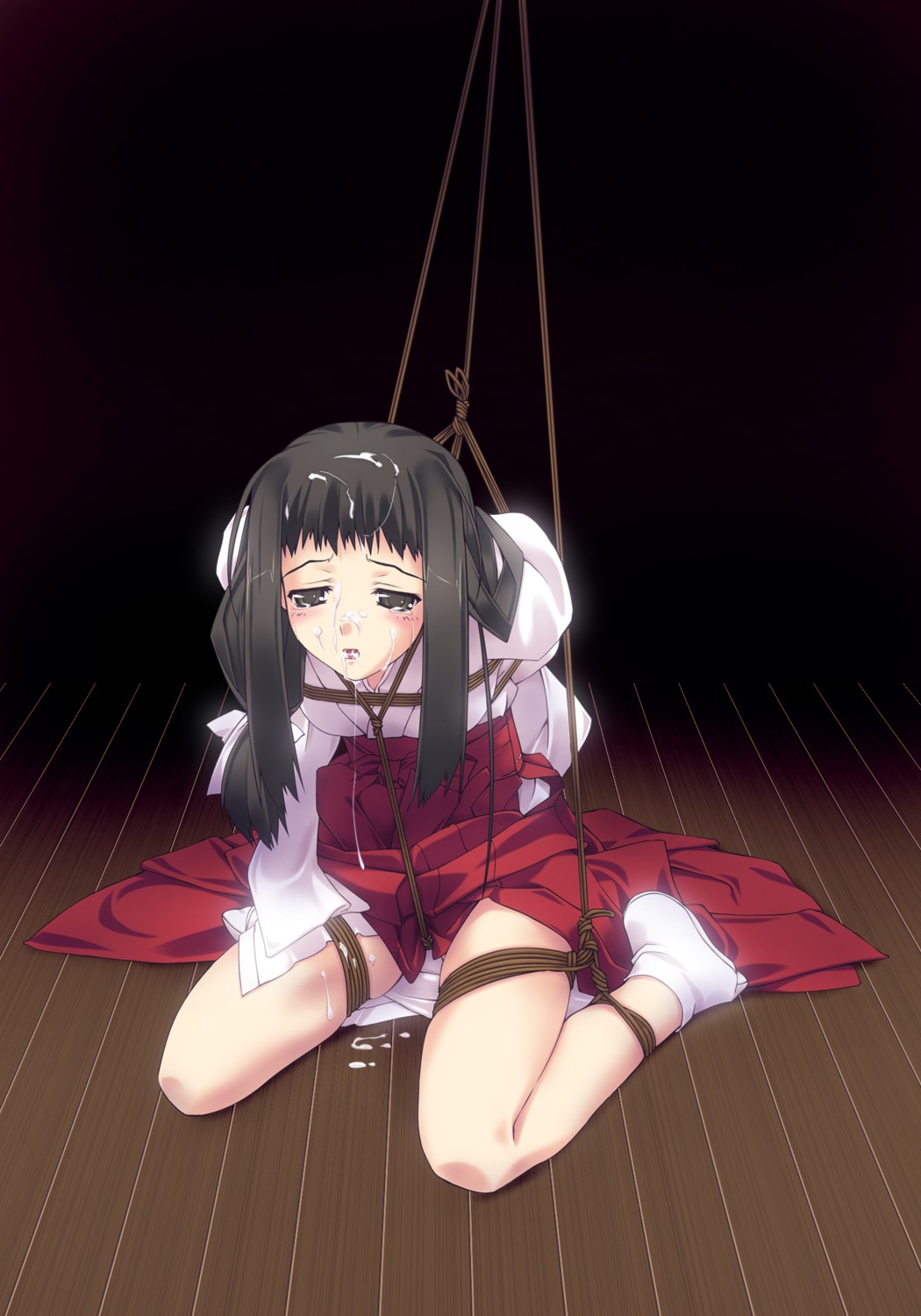 1girls anklehighs arms_behind_back black_hair bondage breasts brown_eyes crotch_rope crying cum cum_on_hair cum_on_lower_body cumdrip empty_eyes f-ism facial female female_focus female_human female_only frogtie hakama highres human human_female human_focus human_only japanese_clothes medium_breasts medium_hair miko murakami_suigun no_visible_genitalia open_mouth original restrained rope rule34 shibari shibari_over_clothes socks solo solo_female solo_focus straight_hair tabi tears white_socks
