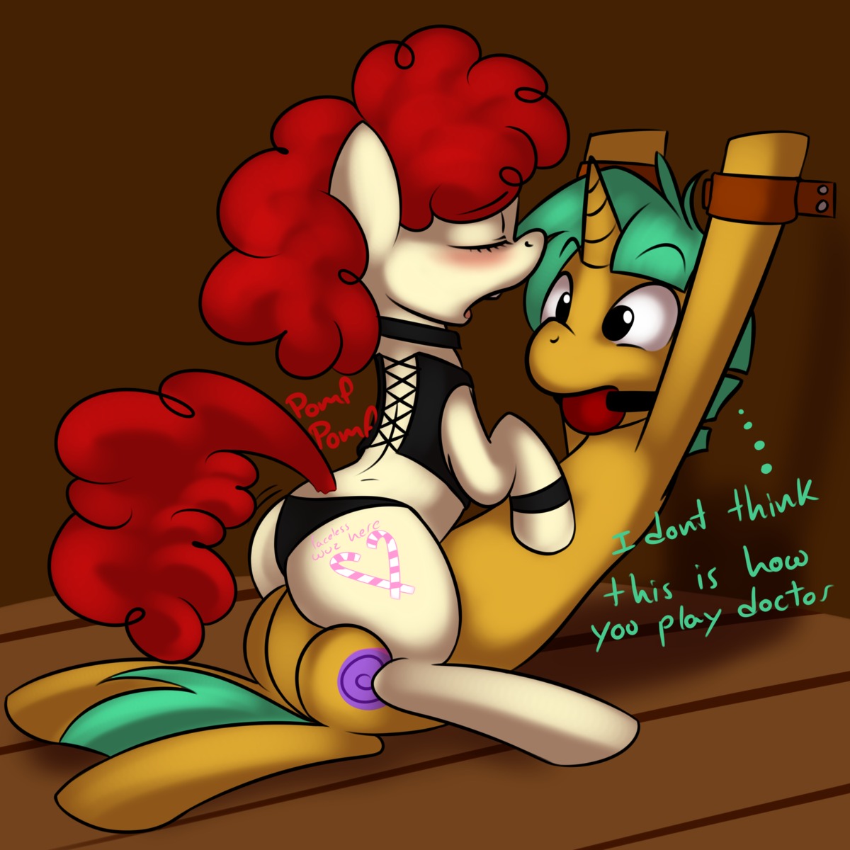 1:1 2011 ball_gag bdsm blush bondage bound clothing collar corset cowgirl_position cutie_mark digital_media_(artwork) dominant dominant_female dominatrix duo e621 earth_pony english_text equid equine eyes_closed female feral feral_on_feral friendship_is_magic from_front_position fur gag gagged green_hair hair hasbro hi_res horn horse intraspecies kloudmutt lingerie long_hair male male/female mammal my_little_pony mythological_creature mythological_equine mythology on_bottom on_top open_mouth panties pomf pony quadruped red_hair sex short_hair snails_(mlp) straddling submissive submissive_male tail text thinking thoughtful_expression topwear twist_(mlp) underwear unicorn yellow_body yellow_fur young young_feral