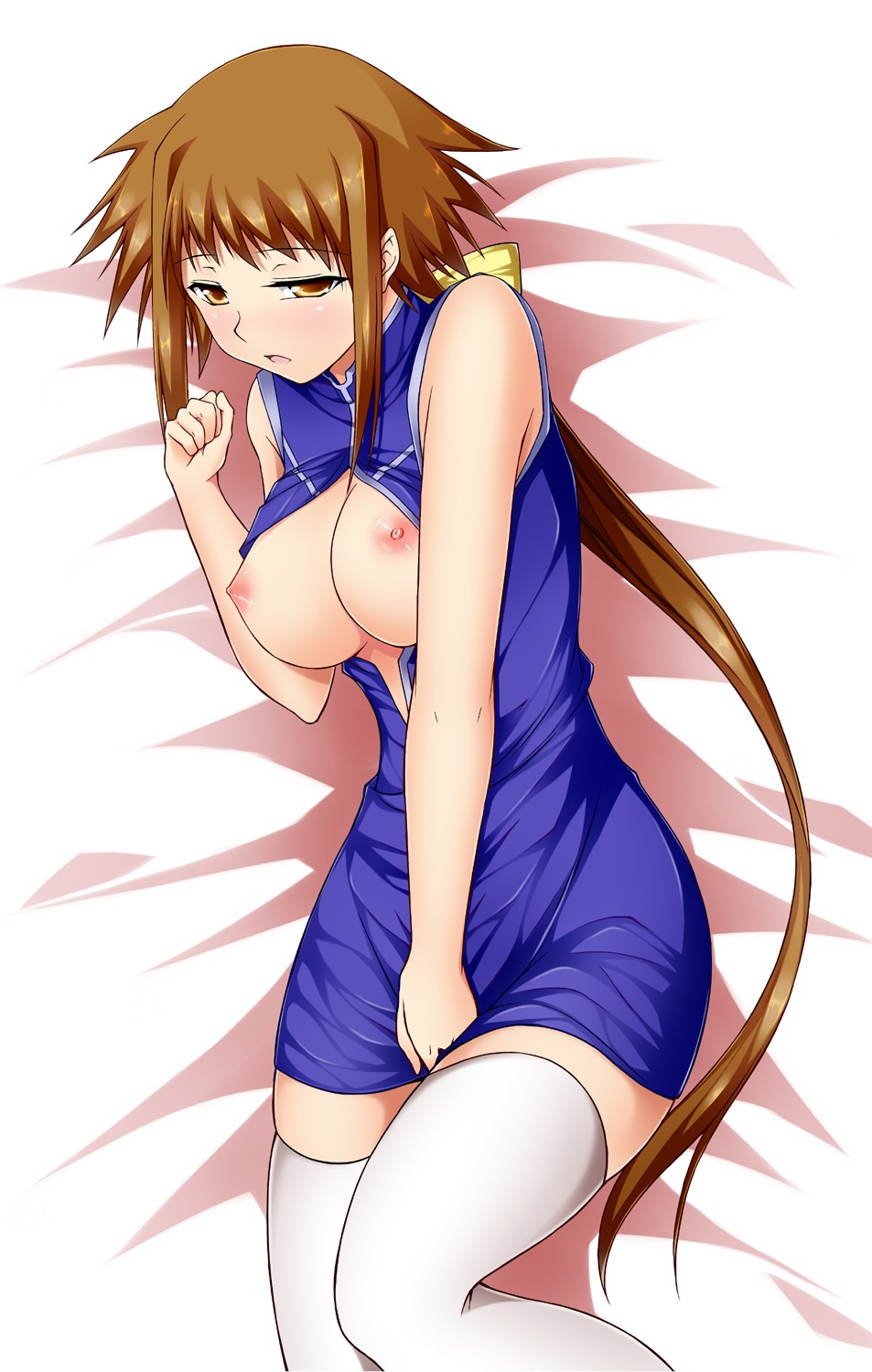 breasts brown_eyes brown_hair dieci dress female highres large_breasts long_hair lyrical_nanoha mahou_shoujo_lyrical_nanoha_strikers nipples numbers_(nanoha) open_clothes ponytail rule34 sakura_yuu tagme thighhighs tied_hair very_long_hair zettai_ryouiki