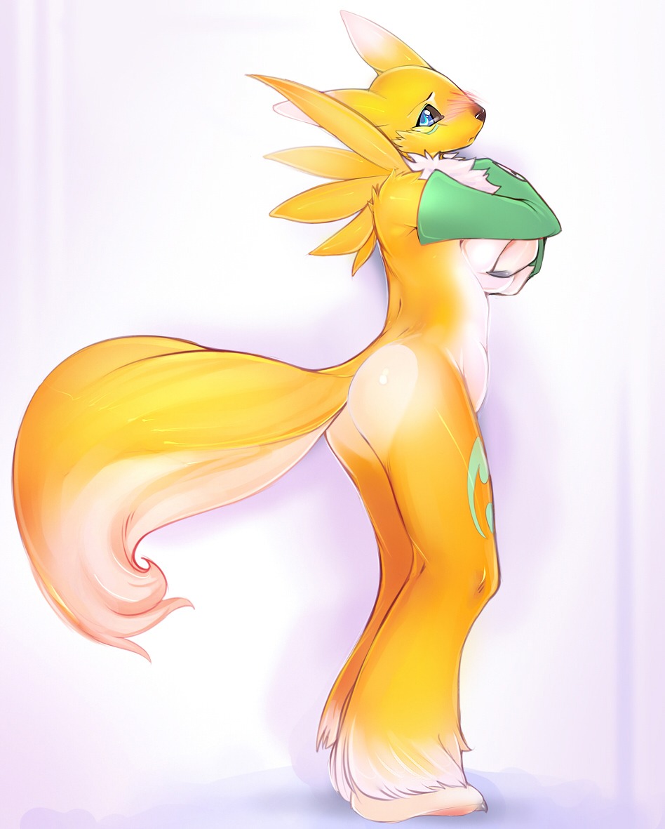 anthro ass breasts canine color digimon digimon_(species) female female_only fox fur furry nude renamon rule34 side_view solo standing tagme tail tsampikos