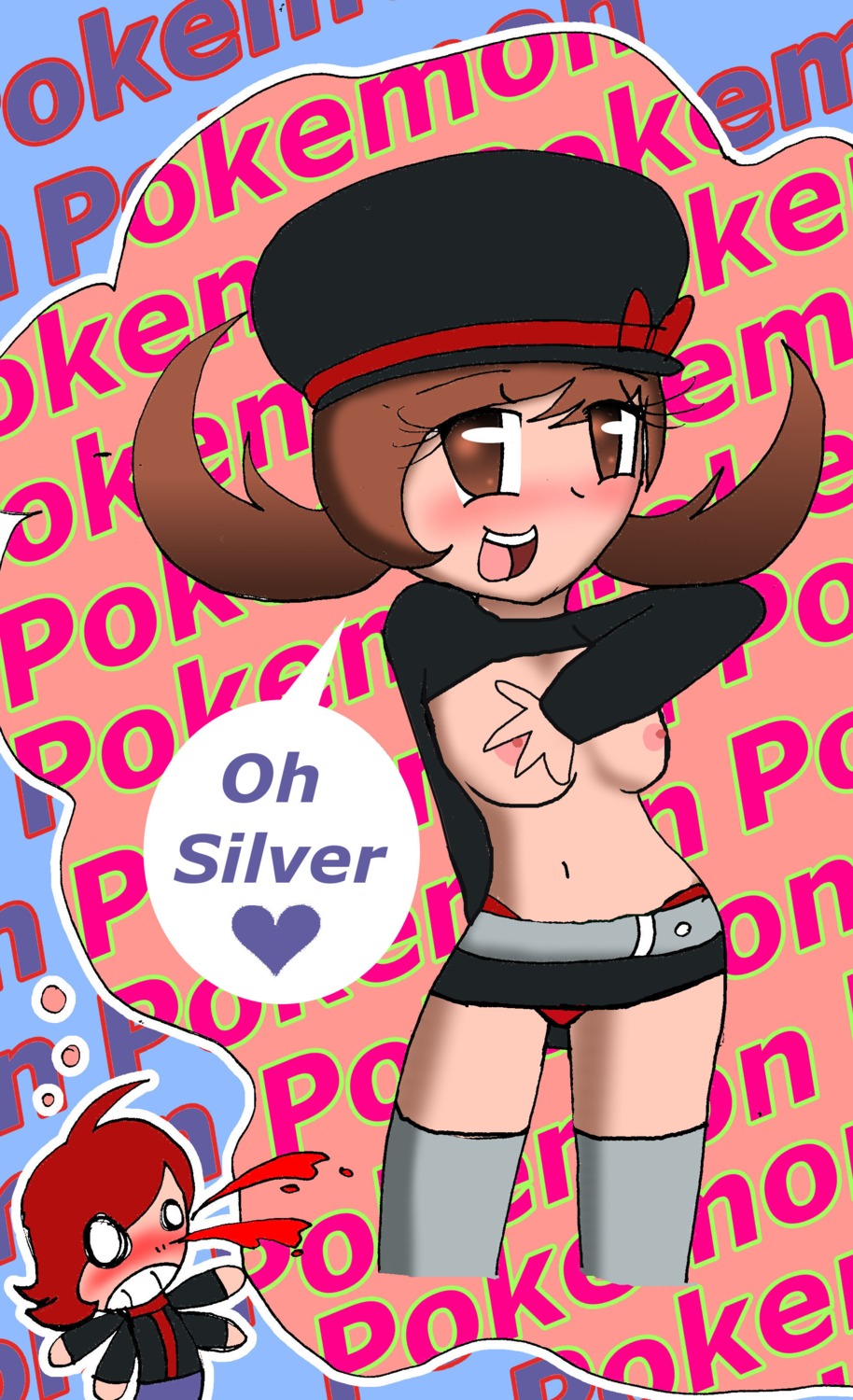 corruption covering_breasts enemy_conversion female lyra_(pokemon) nintendo pokemon rule34 silver_(pokemon) team_rocket