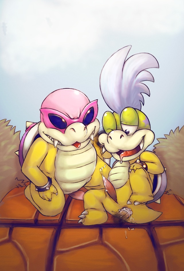 2014 anal anal_penetration animal_genitalia anthro anus bald barefoot bodily_fluids brother_(lore) claws cum cum_on_penis dangpa disembodied_penis drooling e621 erection eyewear feet genital_fluids genital_slit genitals glasses group group_sex hair half-closed_eyes happy koopa koopaling larry_koopa long_hair looking_down male male/male male_penetrated male_penetrating male_penetrating_male mario_bros narrowed_eyes nintendo nude one_eye_closed orgasm penetration penis raised_leg reptile roy_koopa saliva scalie sex sharp_teeth shell sibling_(lore) sitting smile spikes teeth threesome tongue tongue_out trio young young_anthro young_male