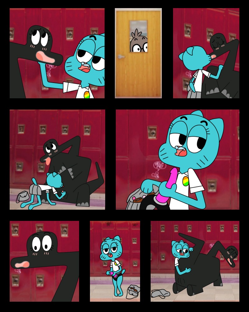 age_difference anthro bpq00x cartoon_network clothing comic dinosaur domestic_cat feline female furry molly_collins nicole_watterson older_female principal_brown reptile rule34 scalie skirt straight_hair strap-on strapon tagme the_amazing_world_of_gumball younger_female