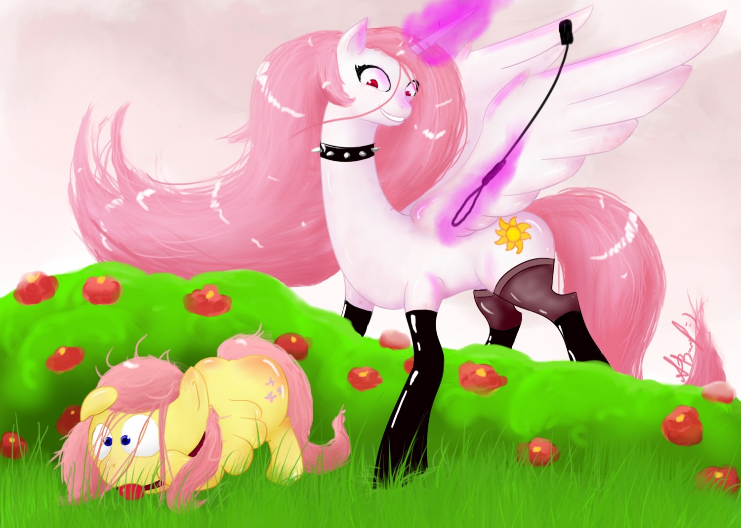 armwear ball_gag bdsm butt_slap cerebruses clothing collar duo e621 elbow_gloves equid equine fan_character feathered_wings feathers female feral fluttershy_(mlp) friendship_is_magic gag gagged gloves handwear hasbro hi_res horn imminent_rape imminent_sex latex latex_clothing latex_legwear legwear mammal my_little_pony mythological_creature mythological_equine mythology pegasus princess princess_celestia_(mlp) princess_molestia quadruped riding_crop royalty size_difference slap spanking stockings tail thigh_highs whip winged_unicorn wings yellow_body yellow_feathers