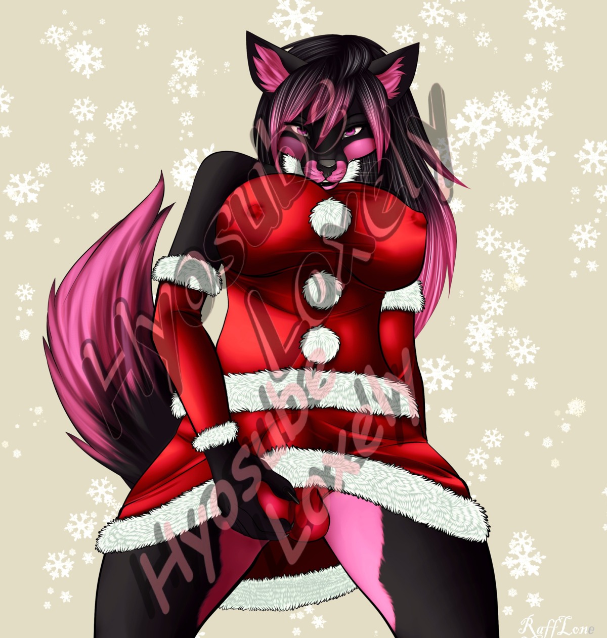 absurd_res alternate_version_at_source anthro archived_source arm_warmers armwear better_version_at_source breasts bulge canid canine clothed clothing distracting_watermark e621 extremely_distracting_watermark fondling fox gynomorph hair hi_res holidays hyosube intersex irreplaceable_bvas long_hair looking_at_viewer mammal nipples panties pink_eyes rafflone skimpy solo teasing underwear watermark