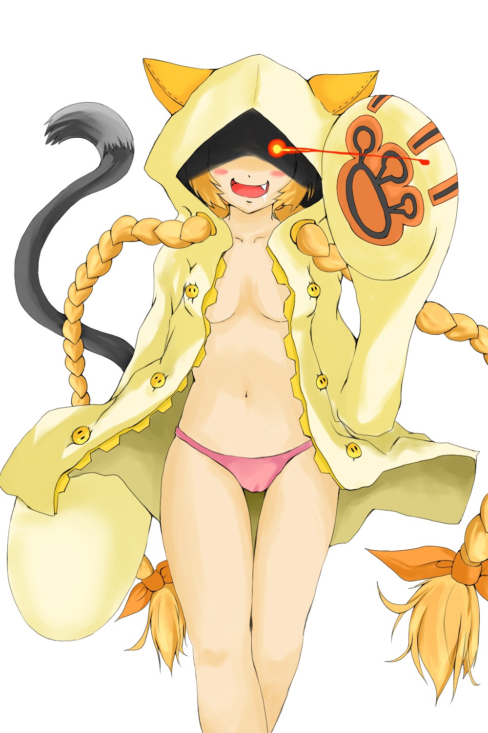 animal_ears blazblue braid cat_ears cat_hood cat_tail cathood chihiro_(gatyumiri) fake_animal_ear female highres hood long_hair navel open_clothes open_shirt panties ribbon rule34 shirt tail taokaka underwear