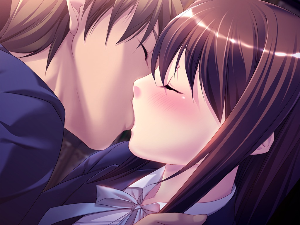 blue_hair female game_cg kimi_ga_ita_toshoshitsu kissing rule34