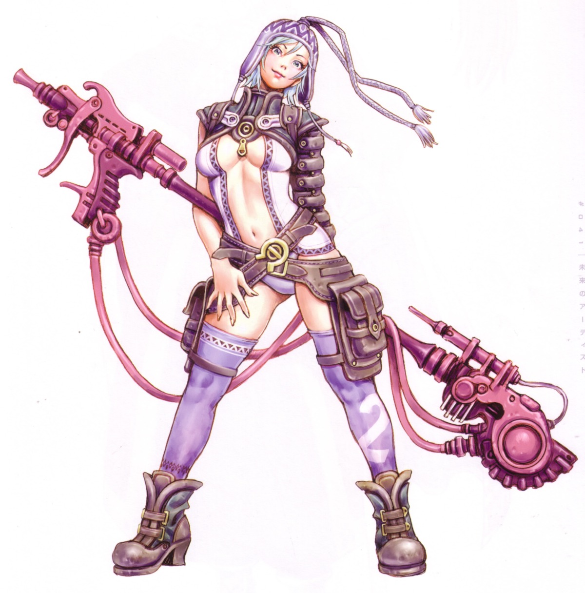 1girls boots breasts cleavage elbow_gloves female female_only gloves high_resolution legs midriff rule34 solo thighhighs yamashita_shun'ya