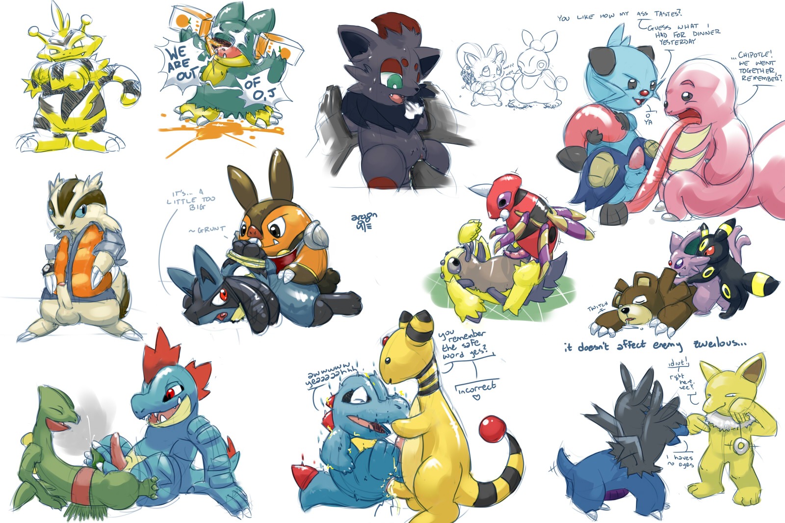 ambiguous_gender ampharos anal anal_penetration anthro anthro_on_anthro anthro_on_feral anthro_penetrated anthro_penetrating anthro_penetrating_anthro arachnid argon_vile ariados arthropod ball bdsm bear bestiality black_body black_eyes black_fur blue_body blue_eyes blue_fur blue_skin bondage bottomless bound brown_eyes canid canine clothed clothing dewott dialogue e621 eeveelution electabuzz english_text erection espeon eyes_closed feet female feral feral_on_feral feral_penetrated feral_penetrating feral_penetrating_anthro feral_penetrating_feral feraligatr foot_fetish foot_play footjob fur galvantula generation_1_pokemon generation_2_pokemon generation_3_pokemon generation_4_pokemon generation_5_pokemon genitals green_eyes grey_eyes group hi_res human humanoid_genitalia humanoid_penis hypno_(pokemon) it'll_never_fit lickitung linoone long_tongue lucario makuhita male male/ambiguous male/male male_penetrated mammal minccino multiple_images multiple_scenes munchlax mustelid nintendo nude open_mouth orange_eyes pendulum pendulum_swing penetration penile penile_penetration penis pignite pokemon pokemon_(species) purple_eyes quadruped red_eyes scalie sceptile sex sketch_page tail text tongue tongue_grab tongue_out totodile two-footed_footjob umbreon ursaring vulva yellow_body yellow_fur yellow_skin zorua zweilous