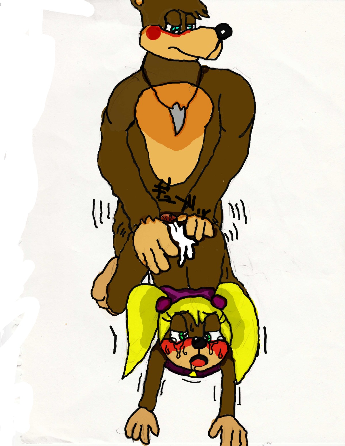 absurd_res anthro banjo-kazooie banjo_(banjo-kazooie) bear blush bodily_fluids brown_body brown_fur crying cum duo e621 female female_penetrated fur genital_fluids genitals green_eyes hi_res incest_(lore) jewelry male male/female male_penetrating male_penetrating_female mammal necklace nude penetration penis rareware sex simple_background tears tooty unknown_artist white_background