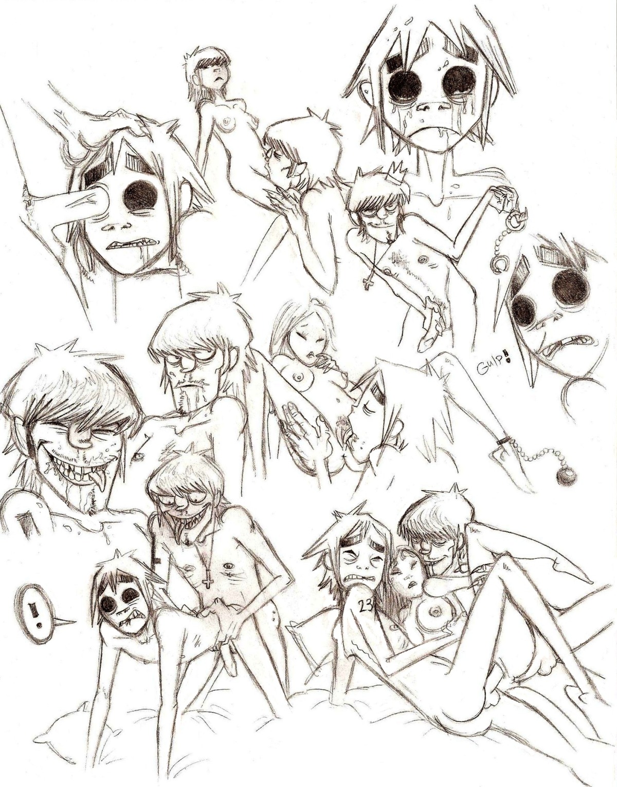 2d_(gorillaz) anal ass bisexual body_horror breasts cum cunnilingus eye_socket_penetration fantasydemon female gay gorillaz male monochrome multiple_boys multiple_males murdoc_niccals nipples noodle_(gorillaz) nude penis pubic_hair pussy rule34 skull_fucking straight threesome upside_down_cross vaginal_penetration yaoi