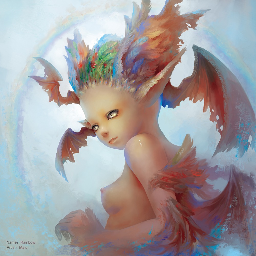 1:1 breasts e621 fantasy female humanoid_pointy_ears looking_at_viewer maluaya membrane_(anatomy) membranous_wings nipples non-mammal_nipples nude pointy_ears small_breasts solo unknown_species wings