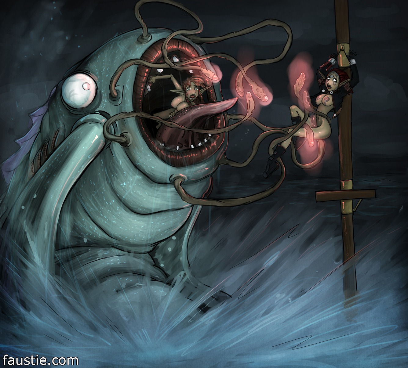 ashelin_praxis clothing creature_vore faustie female interspecies jak_and_daxter monster monster_on_female nipples rule34 vore