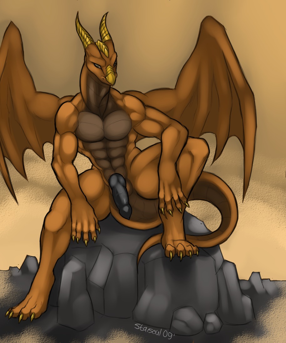 anthro biped claws dragon e621 erection genitals horn iron_sunsetscales male membrane_(anatomy) membranous_wings muscular muscular_anthro muscular_male mythological_creature mythological_scalie mythology nude penis rock scalie sitting solo starsoul tail wings