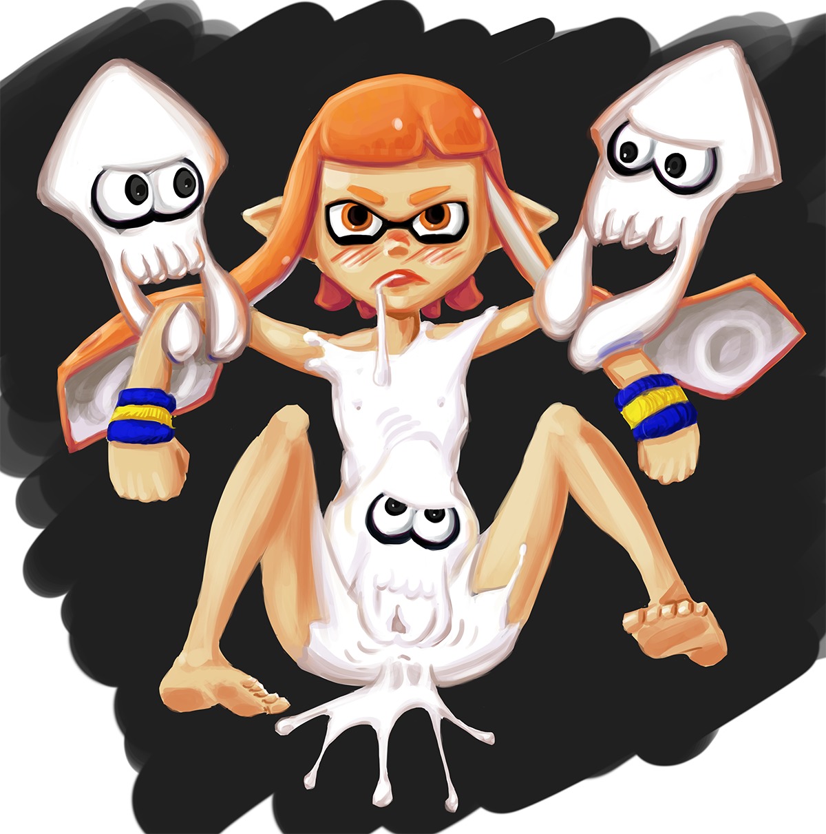 ambiguous_gender animal_humanoid aquatic aquatic_humanoid barefoot bestiality blush breasts cephalopod cephalopod_humanoid coleoid decapodiform e621 feet female female/ambiguous feral genitals group hair hi_res humanoid humanoid_on_feral ink_(disambiguation) inkling inkling_girl looking_at_viewer messy mollusk mollusk_humanoid nintendo orange_eyes orange_hair parasite_(artist) pointy_ears pseudo_hair soles splatoon suction_cup tentacle_hair tentacles toes vulva