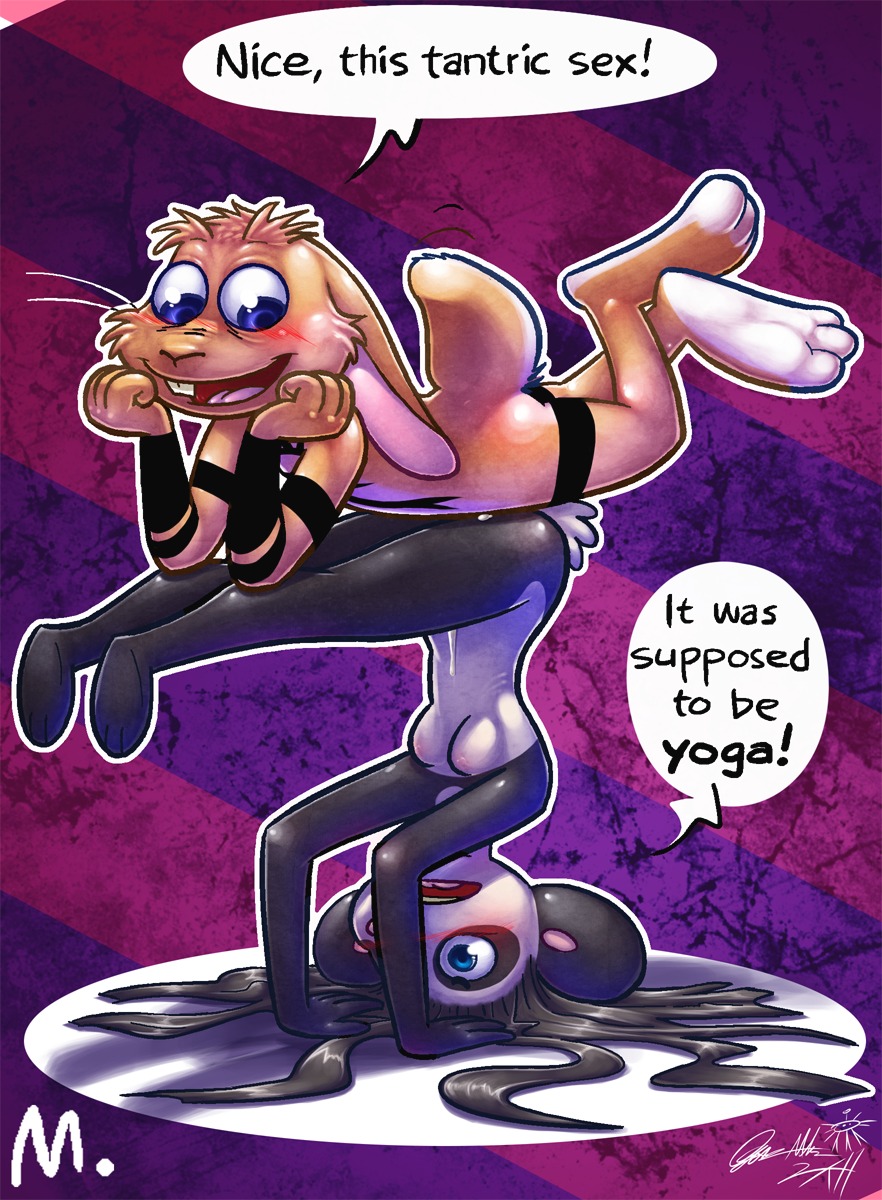 0r0 0r0ch1 anal anthro artist_collaboration blue_eyes blush bodily_fluids breasts cum dialogue duo e621 english_text female genital_fluids headstand hi_res hybrid interspecies lagomorph leporid male male/female mammal mondegreen nipples nude pandy_panda rabbit reptile scalie sex snake text upside_down