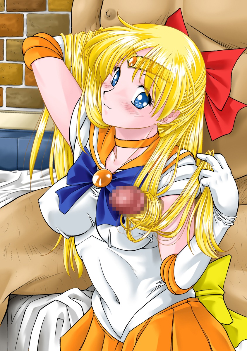 1girls bishoujo_senshi_sailor_moon bow breasts censored clothing erect_nipples erect_nipples_under_clothes female gabri-l hairjob minako_aino nipples rule34 sailor_venus skirt small_breasts tagme