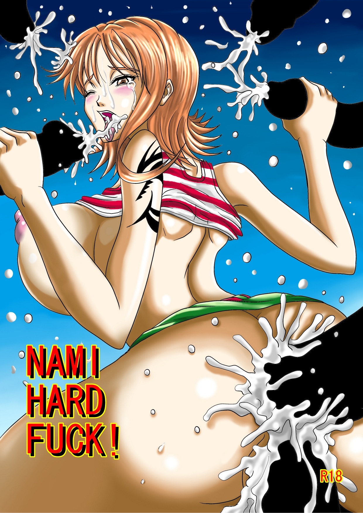 anal ass blush breasts cum cum_inside double_penetration female female_focus group_sex male nami_(one_piece) nipples one_piece partial_male pre-timeskip pussy pyramid_house rule34 sex straight_hair sweat tattoo vaginal_penetration wince