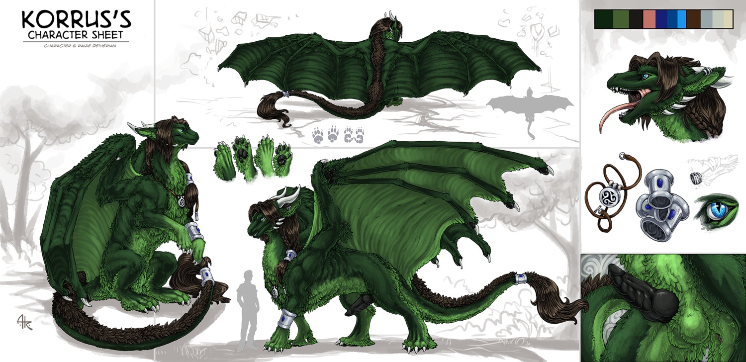 2013 acidapluvia adult_(lore) animal_genitalia anus balls black_pawpads black_penis blue_eyes brown_hair claws close-up dragon e621 english_text erection feral footprint fully_sheathed fur furred_dragon furred_scalie genitals green_body green_fur hair hi_res horn knot korrus male membrane_(anatomy) membranous_wings model_sheet mythological_creature mythological_scalie mythology nude open_mouth pawpads penis ribbed_penis scalie sheath side_view silhouette solo tail text tongue tongue_out wings