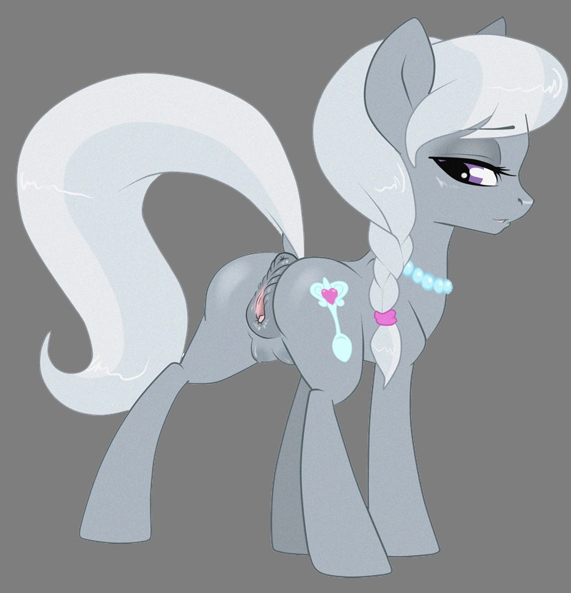 2013 alpha_channel anatomically_correct anatomically_correct_genitalia anatomically_correct_vulva animal_genitalia animal_vulva anus butt clitoral_winking clitoris cutie_mark e621 earth_pony equid equine equine_genitalia equine_vulva female feral friendship_is_magic fur genitals grey_body grey_fur grey_hair hair hasbro horse jewelry looking_back mammal milk-jug my_little_pony necklace pony purple_eyes silver_spoon_(mlp) simple_background solo teats transparent_background vulva