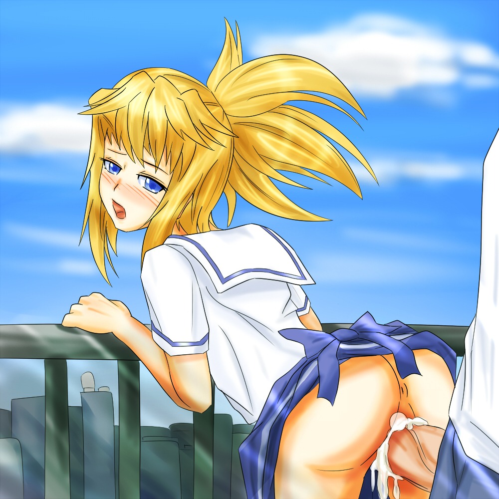 anus ass blush clothing cum erection female looking_at_viewer looking_back male penis pussy rule34 tsukushi_mio uncensored vaginal_penetration zettai_karen_children