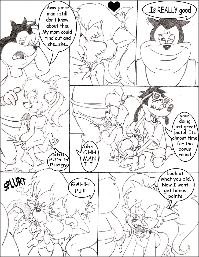 anthro anthro_only artist_request clothing comic disney female goof_troop male max_goof monochrome oral_sex penis pistol_pete pj_(goof_troop) pussy rule34 source_request tagme young