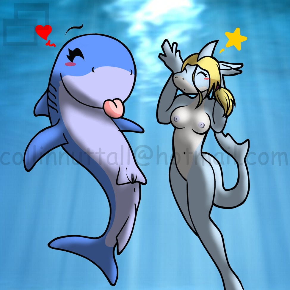 1:1 2009 accessory anthro anus aquatic blonde_hair blue_body blush breasts duo e621 eyes_closed female feral fin fish genitals gills hair hair_accessory hairband heart_symbol long_hair navel nipples non-mammal_breasts non-mammal_nipples nude raised_arm shark slushy star swimming tongue tongue_out ula_(slushy) underwater vulva water white_body