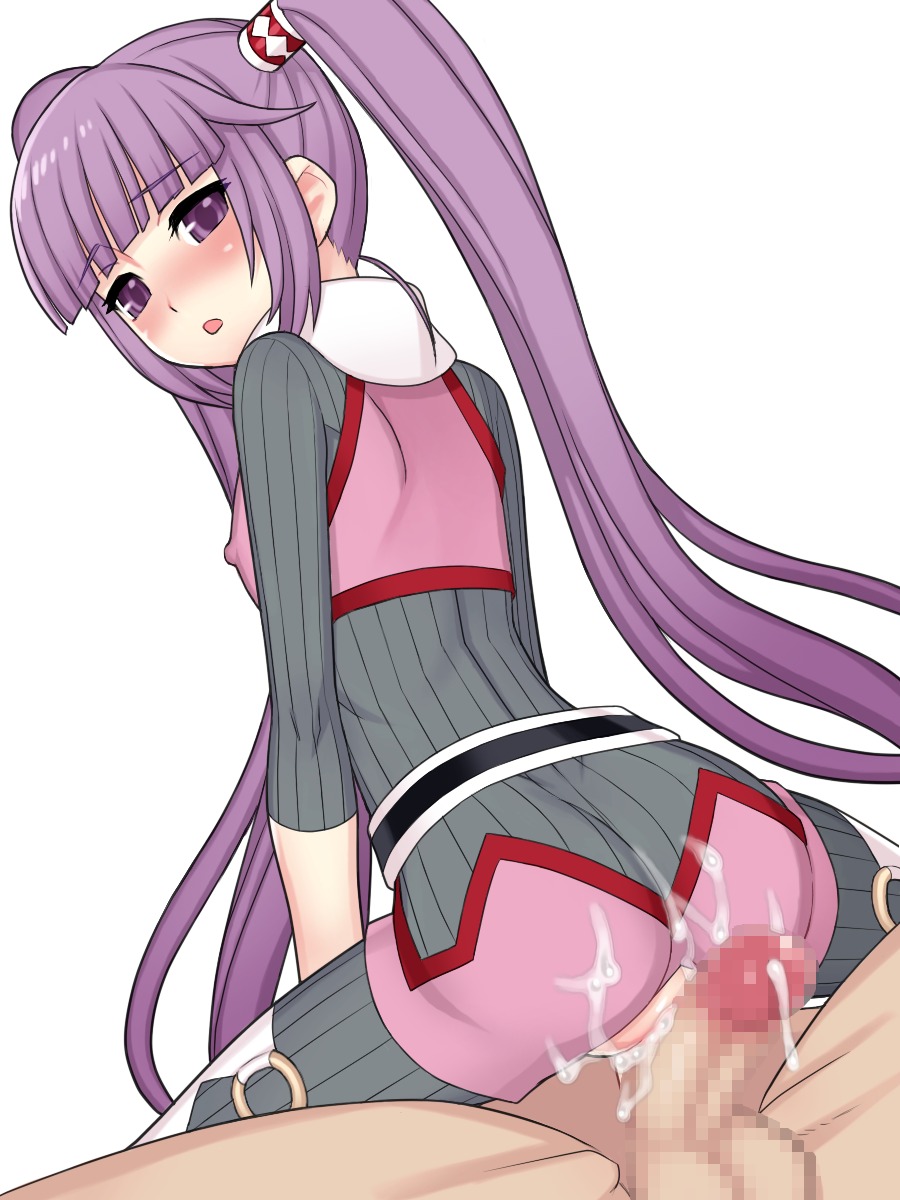 1girls bitter_sweet blush censored cum cum_inside female grinding highres male outercourse penis purple_eyes purple_hair rule34 sophie_(tales) tales_of_(series) tales_of_graces tied_hair twintails