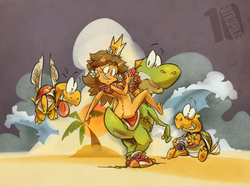 anthro ass casual crown dark_skin dinosaur edtropolis female human koopa_troopa male mario_(series) naked naked_female nintendo nude nude_female nudity paratroopa princess_daisy reptile rule34 scalie straight_hair tongue tongue_out turtle wings yoshi