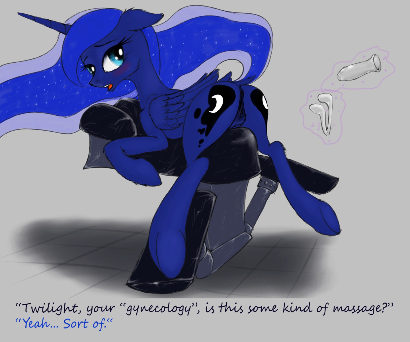 2013 6:5 absurd_res anus blue_body blue_feathers blush butt cutie_mark e621 english_text equid equine feathered_wings feathers female feral friendship_is_magic genitals hasbro hi_res hooves horn looking_back lying madhotaru magic mammal my_little_pony mythological_creature mythological_equine mythology princess_luna_(mlp) raised_tail simple_background solo speculum spread_legs spreading tail text vulva winged_unicorn wings