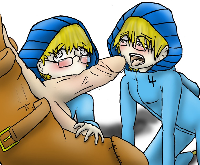 1_(character) 3_(character) 4_(character) 9_(film) age_difference blonde_hair color large_penis male oral penis precum rule34 short_hair stitchpunk tagme twins