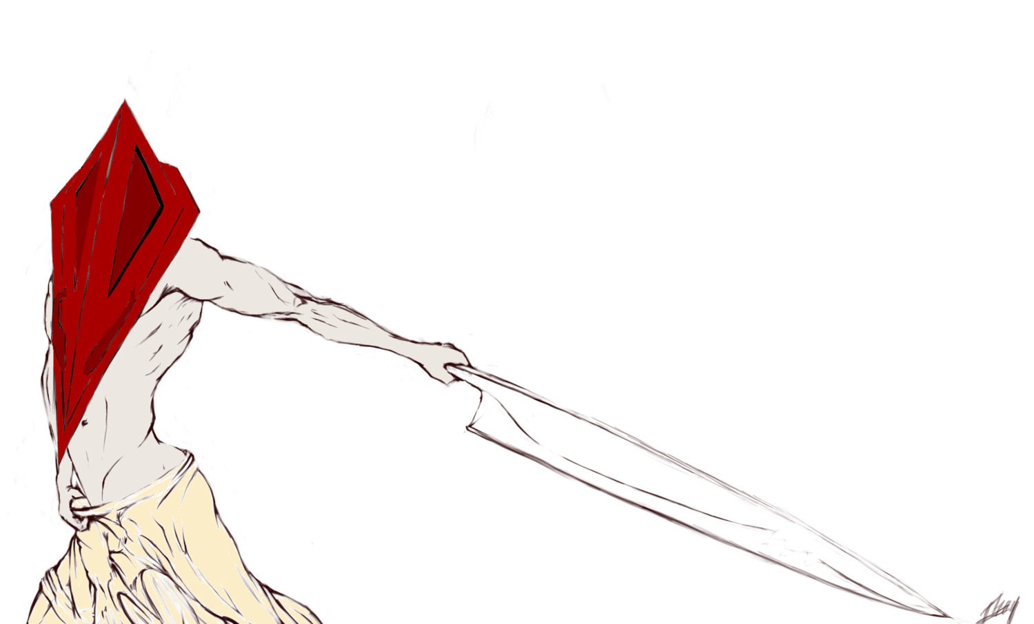 1boy male male_only pyramid_head rule34 silent_hill silent_hill_2 simple_background solo tagme white_background