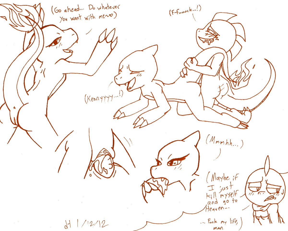 2012 anthro charmeleon doggy_style fellatio female fire foxred64 interspecies male nintendo oral pokemon pussy rule34 scrafty sex straight tail tail_fire vaginal_penetration