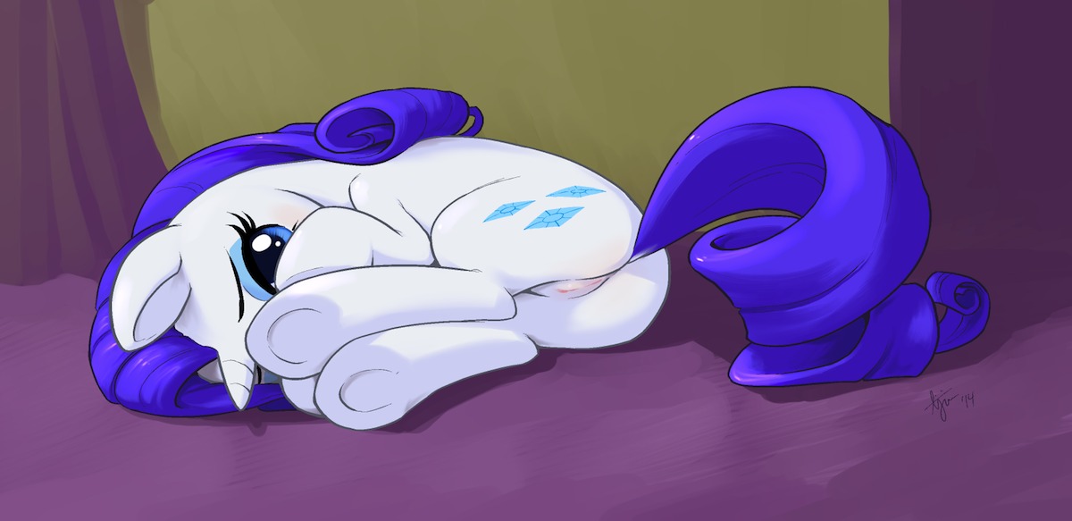 2014 ajin blue_eyes blue_eyeshadow butt cutie_mark e621 equid equine eyelashes eyeshadow female feral friendship_is_magic fur genitals hair hasbro hooves horn humanoid_genitalia humanoid_genitalia_on_feral humanoid_vulva humanoid_vulva_on_feral inside looking_at_viewer lying makeup mammal my_little_pony mythological_creature mythological_equine mythology on_side purple_hair rarity_(mlp) shy solo unicorn vulva white_body white_fur