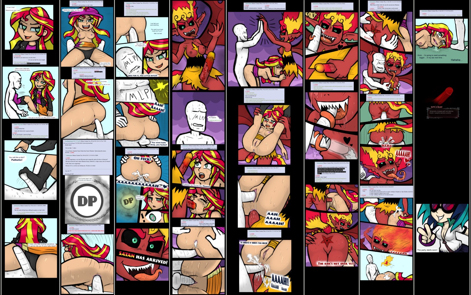/mlp/ 2013 4chan absurd_res anal anal_penetration anon anus bisexual blonde_hair blue_eyes bodily_fluids breasts butt clothing colored comic cum cum_in_ass cum_in_vagina cum_inside cum_on_butt cum_splatter cum_string cum_while_penetrated digital_media_(artwork) dominant dominant_female double_anal double_penetration e621 english_text equestria_girls erection feet female female_raped foot_fetish foot_play footjob forced genital_fluids genitals grinding group group_sex gynomorph gynomorph_penetrating gynomorph_rape gynomorph_raping_female hair hasbro hi_res human intersex intersex_penetrating inverted_pentagram livesmutanon looking_at_viewer male male/female male_penetrating male_rape male_raping_female mammal multicolored_hair my_little_pony nipples nude occult_symbol orgasm panties penetration penile penis pentagram precum presenting presenting_anus profanity rape red_body red_hair red_skin satanic sex sunset_shimmer_(eg) symbol text threesome tongue tongue_out trio two_tone_hair underwear vaginal vaginal_penetration vinyl_scratch_(eg) vulva
