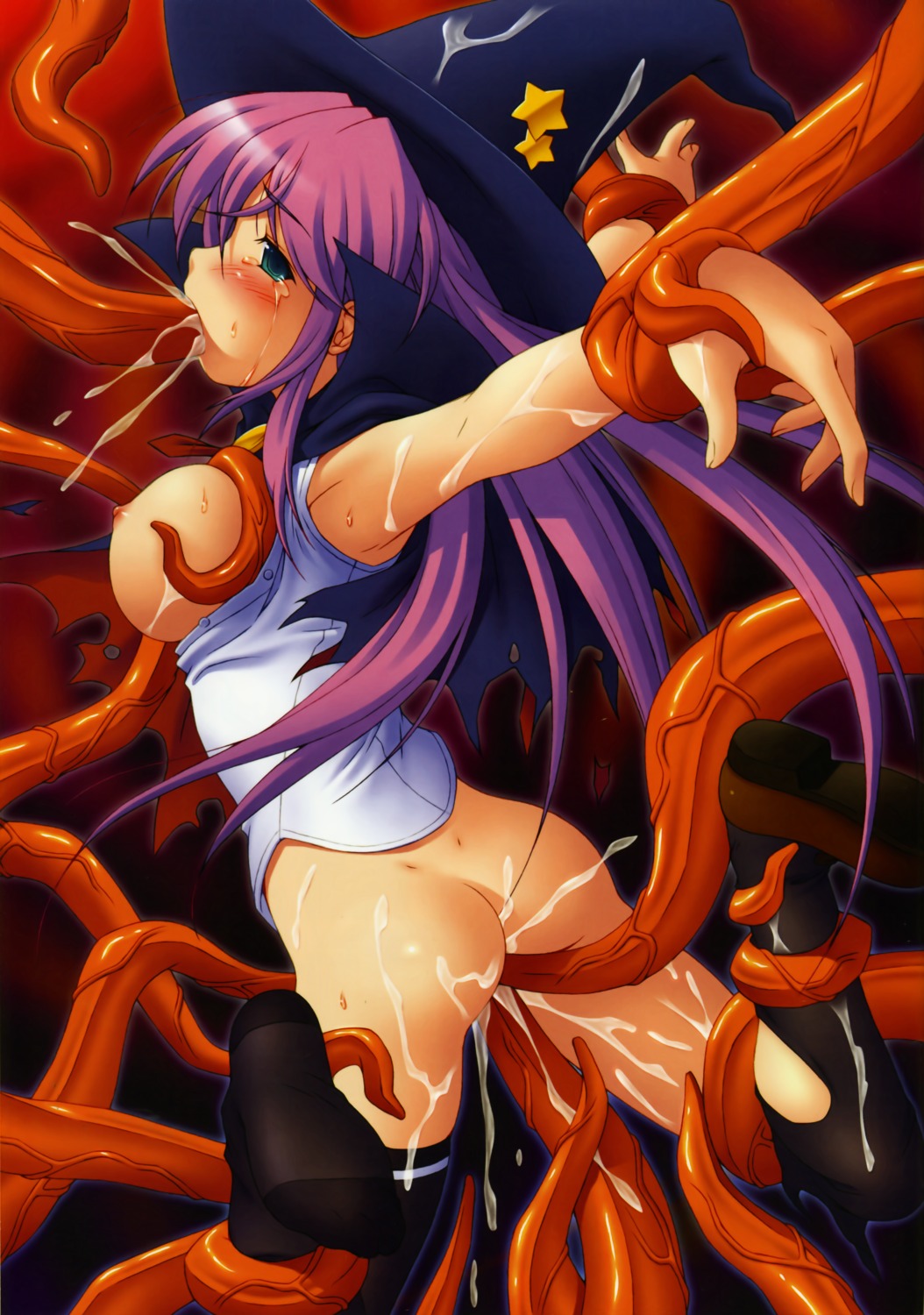 female no_bra nopan open_clothes open_shirt rape rule34 shirt tentacle