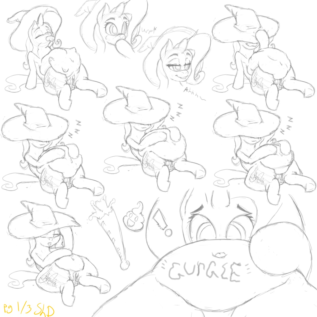 1:1 2014 absurd_res anus belly big_belly clothing cutie_mark e621 equid equine eyes_closed female feral friendship_is_magic genitals hair half-closed_eyes hasbro hat headgear headwear hi_res horn mammal my_little_pony mythological_creature mythological_equine mythology narrowed_eyes resting shdingo sleeping solo trixie_(mlp) unicorn vore vulva wizard_hat