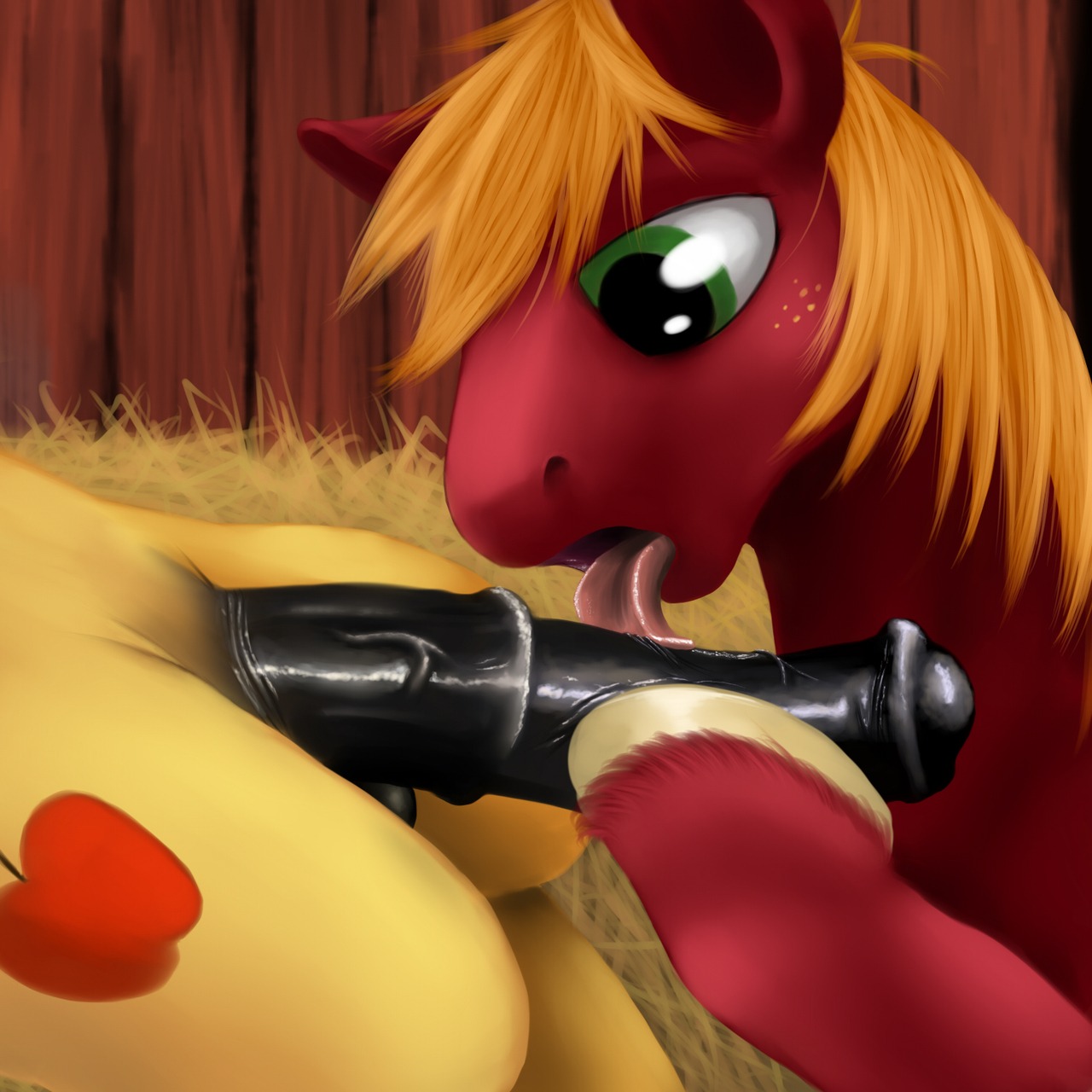 1:1 animal_genitalia animal_penis balls big_macintosh_(mlp) black_penis braeburn_(mlp) cousins_(lore) cutie_mark duo dustyvalentino e621 earth_pony equid equine equine_genitalia equine_penis erection feral friendship_is_magic genitals hair hasbro hay hi_res hooves horse incest_(lore) licking male male/male male_penetrated male_penetrating male_penetrating_male mammal my_little_pony nude oral penetration penile penis penis_lick pony sex source_request tongue tongue_out vein