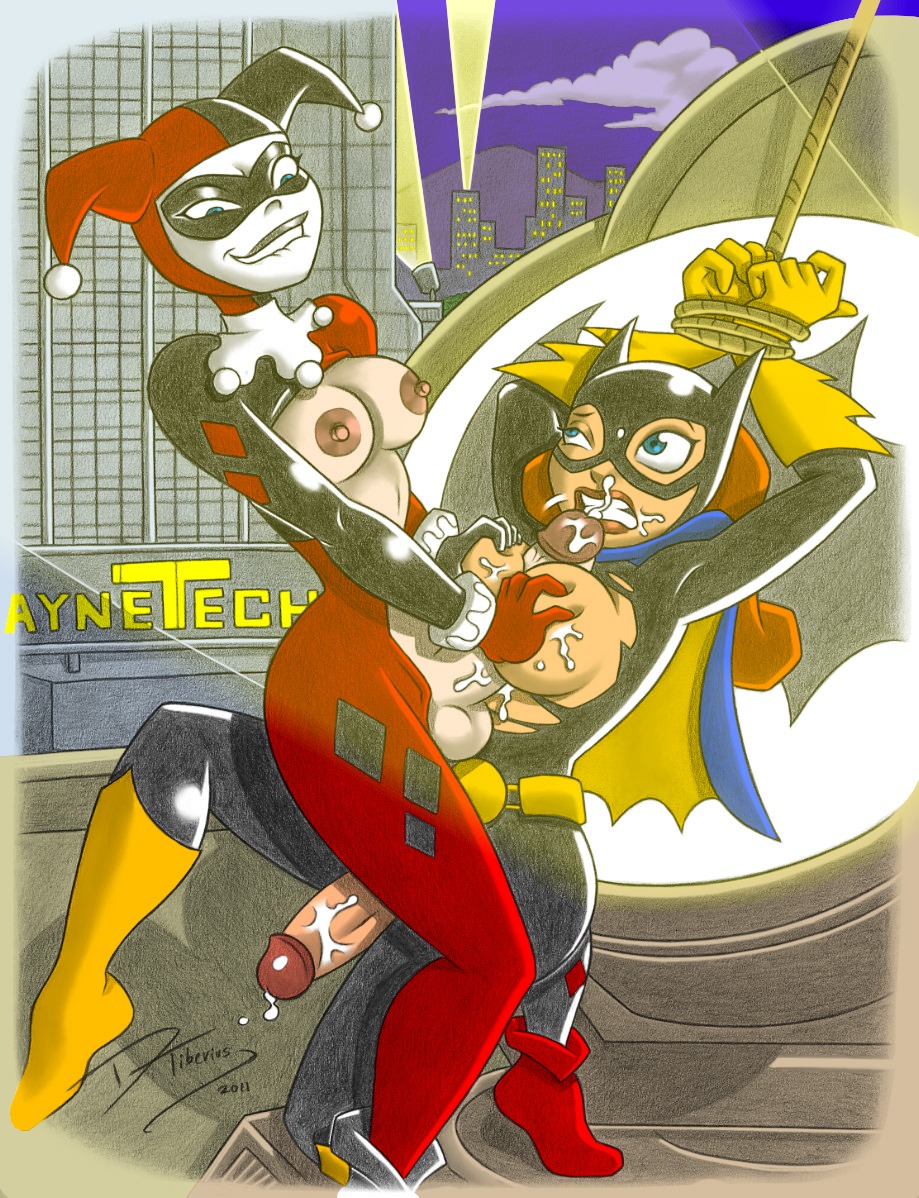 2011 batgirl batman:_the_animated_series batman_(series) breasts color colored cum cum_on_breasts cum_on_face cumshot dc dc_comics dcau dtiberius futa_on_futa futanari harley_quinn harley_quinn_(classic) human intersex rule34 the_new_batman_adventures