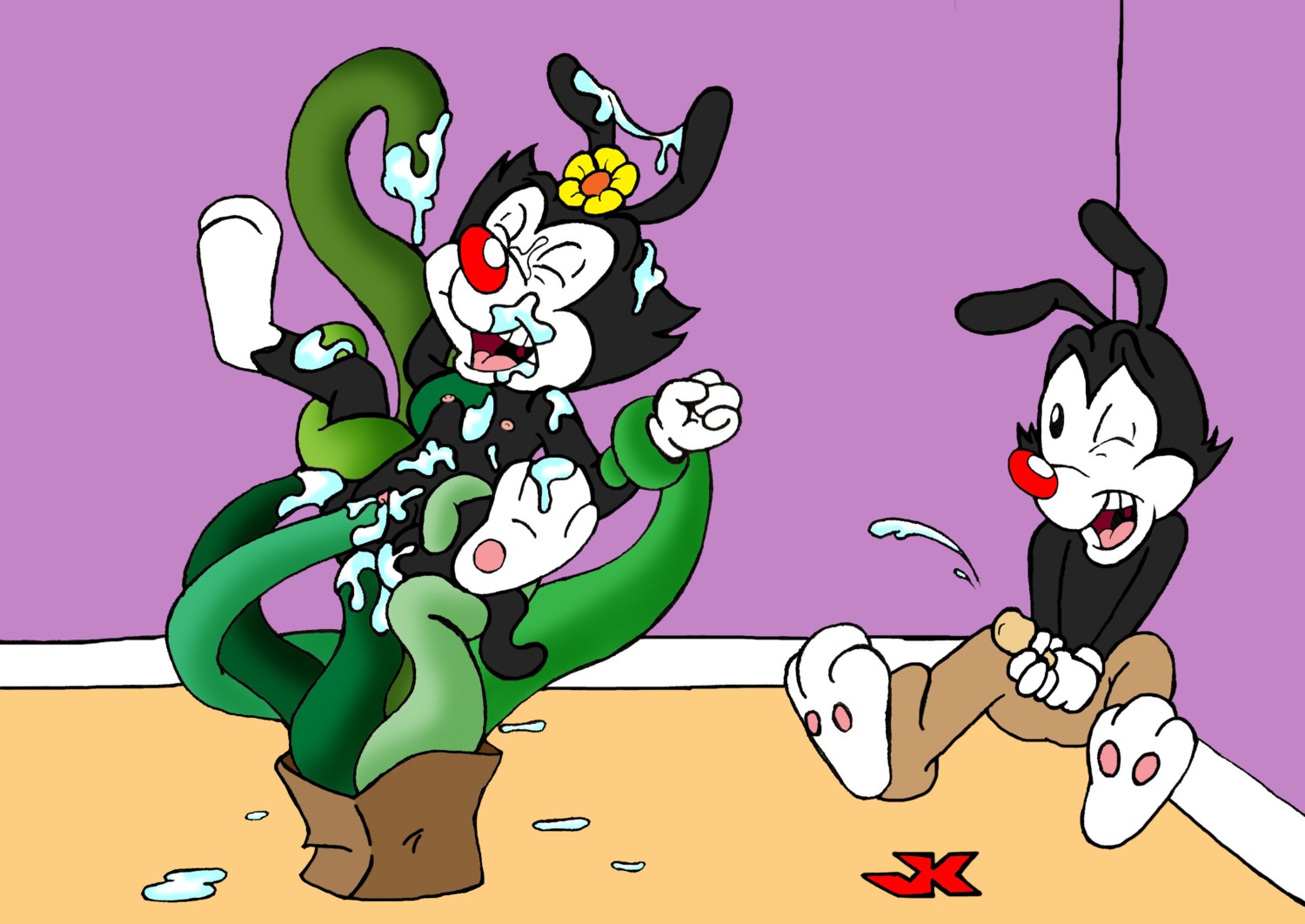 animaniacs black_fur clothes clothing color covered_in_cum cum dot_warner female feral flower fur handjob insertion jk male masturbation nipples nude penis pussy red_nose rule34 tagme tentacle vulva white_fur yakko_warner