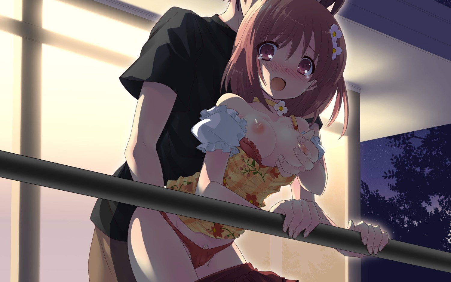 blush bra_pull breast_grab breasts brown_hair female fingering flyable_heart game_cg inaba_yui itou_noiji nipples panties rule34 shirt_pull short_hair underwear