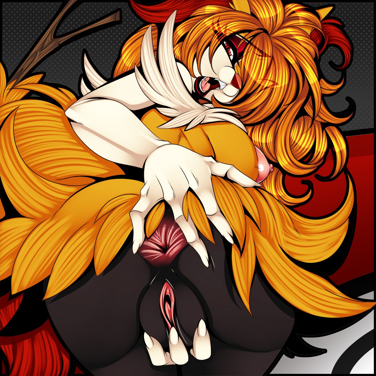 1:1 2013 anthro anus areola big_anus big_breasts biped black_body black_fur blonde_hair braixen breasts butt butt_focus canid canine claws crystal-for-ever digital_media_(artwork) e621 fangs female fur generation_6_pokemon genitals hair hi_res inner_ear_fluff lips long_hair looking_at_viewer looking_back mammal nintendo nipples nude open_mouth pokemon pokemon_(species) pokemorph presenting presenting_hindquarters red_eyes red_hair red_lips red_nose solo spread_anus spreading teeth tongue tuft vulva white_body white_fur