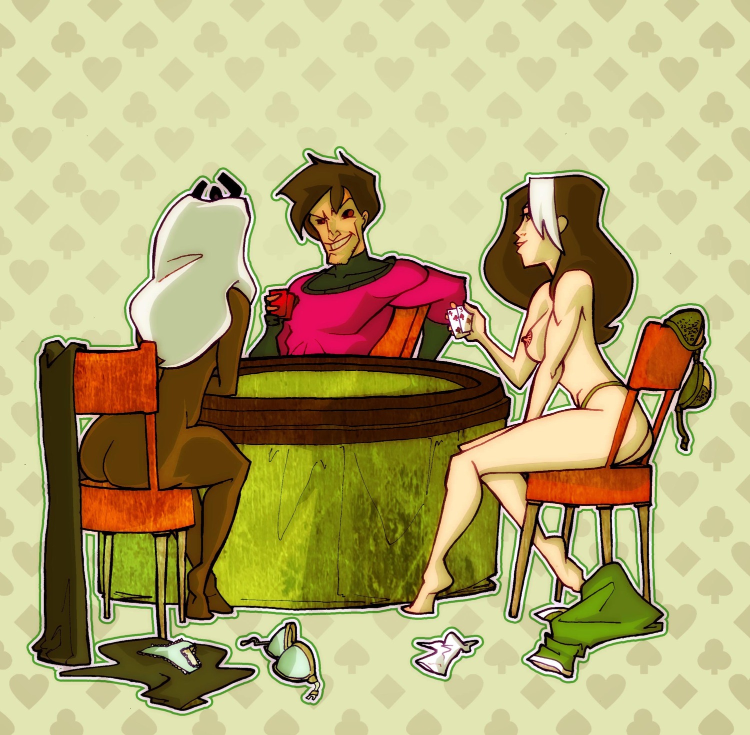1boy 2girls anna_marie areolae artist_request ass breasts clothed_male_nude_female dark-skinned_female dark_skin female gambit male marvel marvel_comics multiple_females multiple_girls nipples nude nude_female ororo_munroe panties panties_only remy_lebeau rogue_(x-men) rule34 storm_(x-men) straight_hair strip_poker tiara x-men