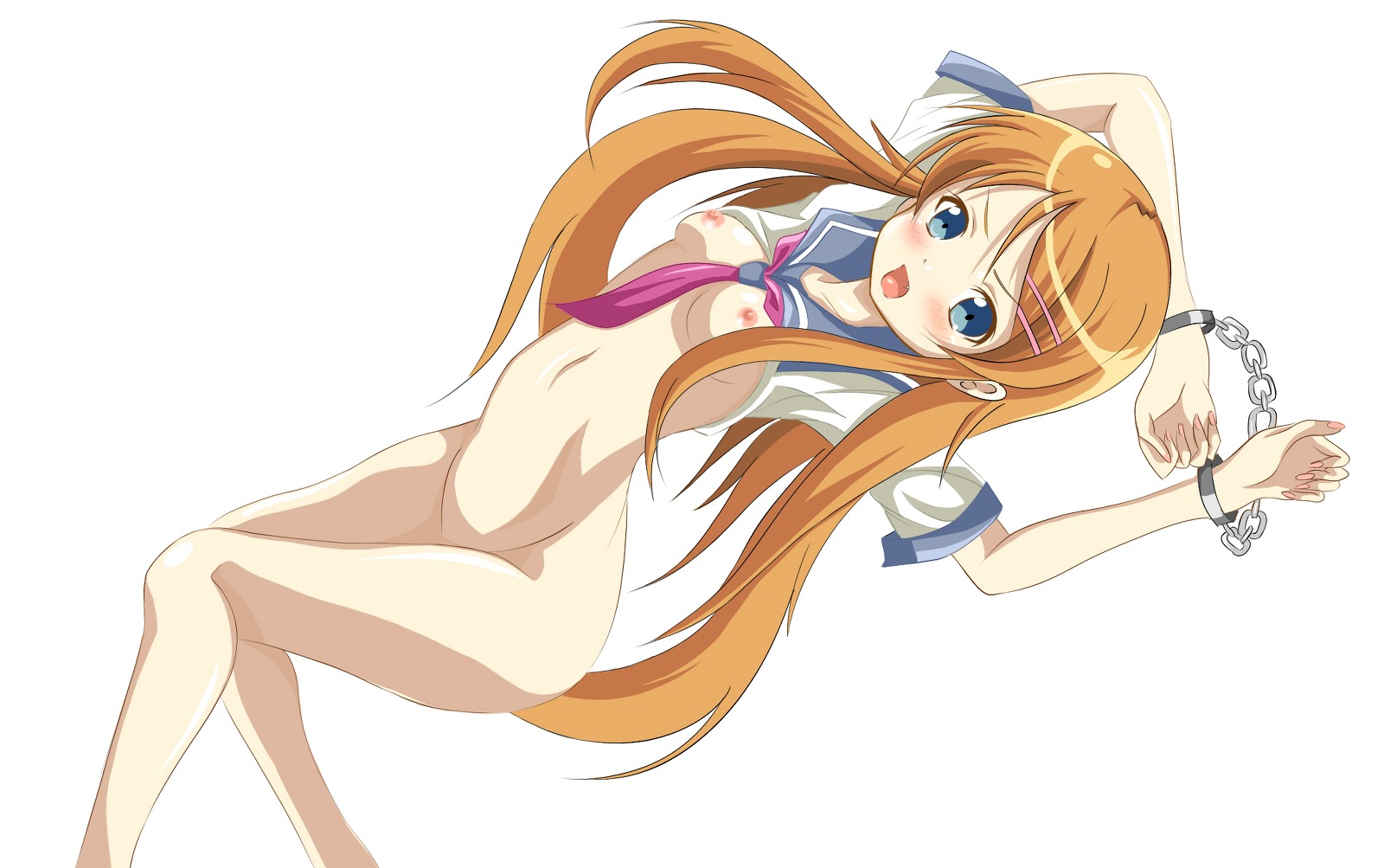 blonde_hair blue_eyes blush bondage breasts chains covering female female_only highres human kousaka_kirino long_hair nipples ore_no_imouto_ga_konna_ni_kawaii_wake_ga_nai rule34 school_uniform solo