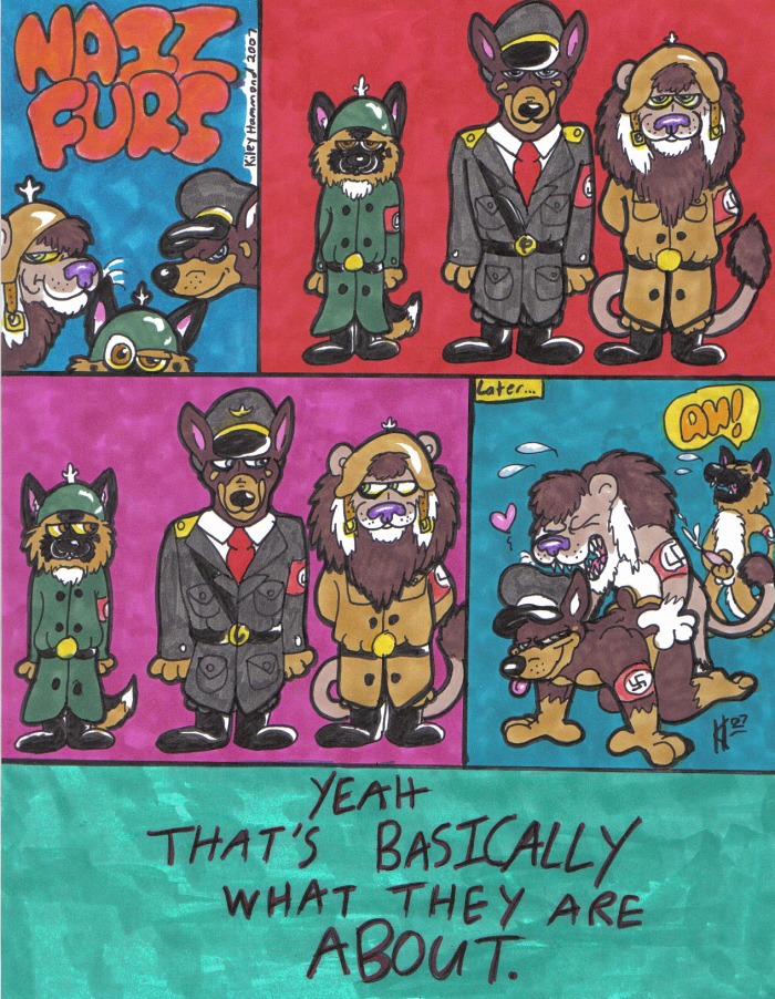 2007 all_fours anal anal_penetration anthro armband bodily_fluids bottomless canid canine canis caption chibi clothed clothing colored comic cum cumshot dialogue dobermann doggystyle domestic_dog e621 ejaculation english_text erection eye_contact eyes_closed felid from_behind_position genital_fluids genitals german_shepherd group group_sex heart_symbol herding_dog kiley_hammond lion looking_at_another male male/male male_penetrated male_penetrating male_penetrating_male mammal masturbation nazi nazi_armband nazifur nude orgasm pantherine pastoral_dog penetration penile penile_masturbation penis pinscher pointy_ears prick_ears schutzstaffel sex smile swastika tail text the_truth threesome trio