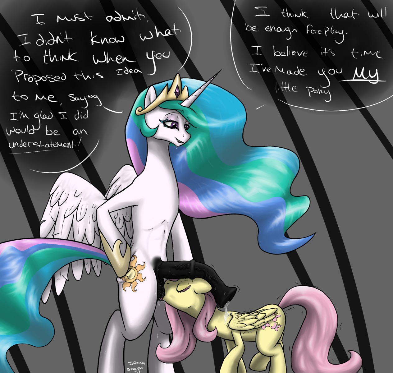 2013 animal_genitalia animal_penis ball_suck balls bodily_fluids crown cum cutie_mark dialogue duo e621 english_text equid equine equine_genitalia equine_penis erection eyes_closed feathered_wings feathers female feral fluttershy_(mlp) friendship_is_magic fur genital_fluids genitals gynomorph gynomorph/female hair hasbro headgear hi_res horn infernal-beggar intersex intersex/female long_hair mammal multicolored_hair my_little_pony mythological_creature mythological_equine mythology nude oral pegasus penis penis_on_head pink_hair precum princess_celestia_(mlp) purple_eyes sex shaking size_difference standing sucking sweat text vein white_body white_fur winged_unicorn wings yellow_body yellow_feathers yellow_fur