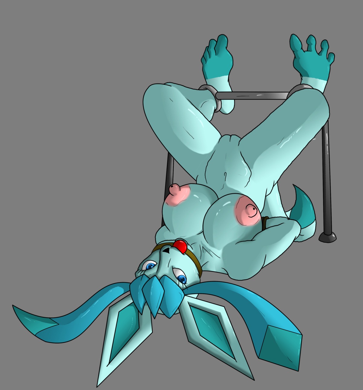 animal_ear anthro anthro_only anthrofied ball_gag blue_hair bondage breasts eeveelution female furry furry_only gag gagged generation_4_pokemon glaceon highres nintendo pok&eacute;mon_(species) pokemon pokemon_(species) pokemon_dppt pussy rule34 straight_hair upside-down white_background zp92